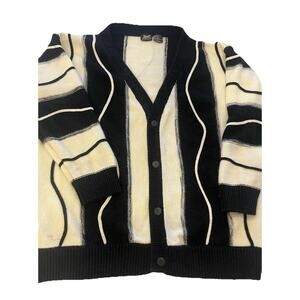 Vintage IMPACT Women's Abstract Sweater 3D Black/Ivory Cardigan Size XL